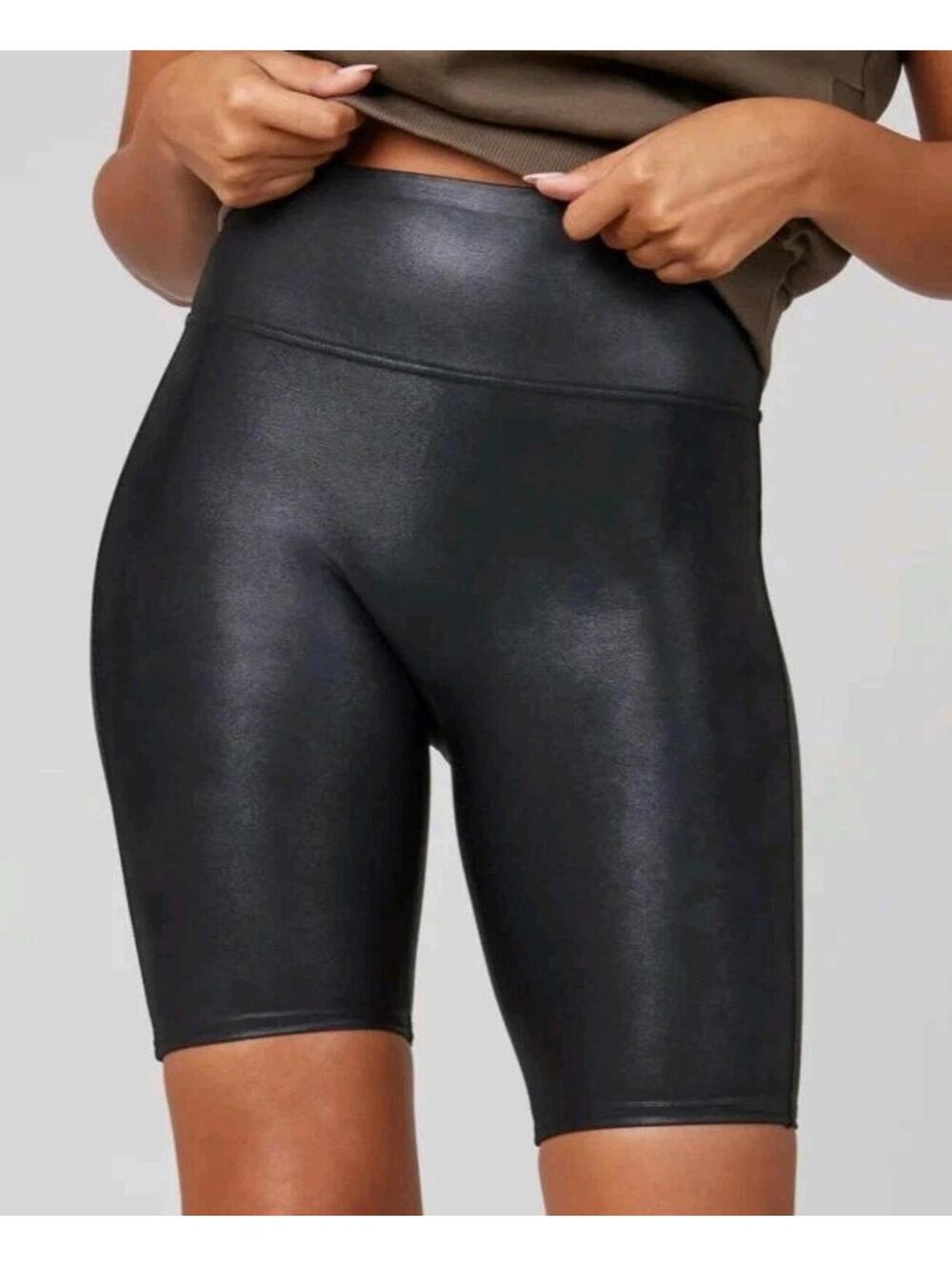 Spanx Faux Leather Biker Shorts Black Womens Sz M